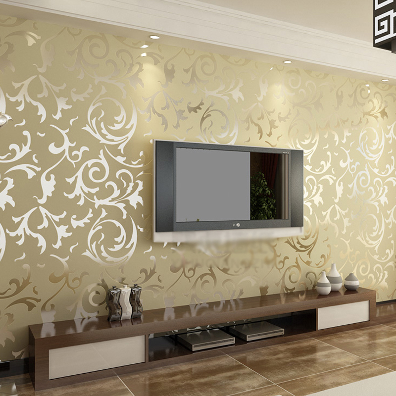Ÿ    3D   TV   Ʈ   Ž 3d wallcoverings/Luxury non-woven Beige color 3d wallpaper roll for TV background vinyl stripe wall p
